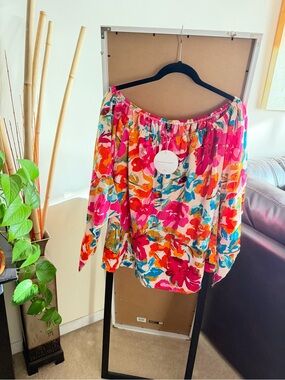 💕SHEIN Pink Multi-Color Floral Off-Shoulder Top